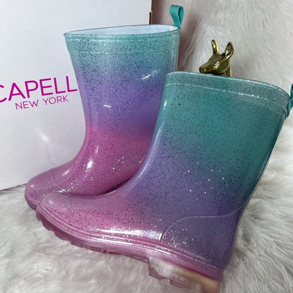 Capelli Girls Glitter Waterproof Rain Boots for Girls Sparkle Rainbow - Picture 9 of 10